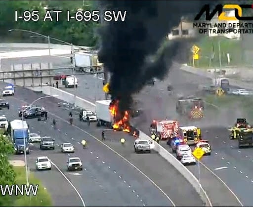 Three Seriously Injured In Tractor-Trailer Crash On I-695 In Maryland